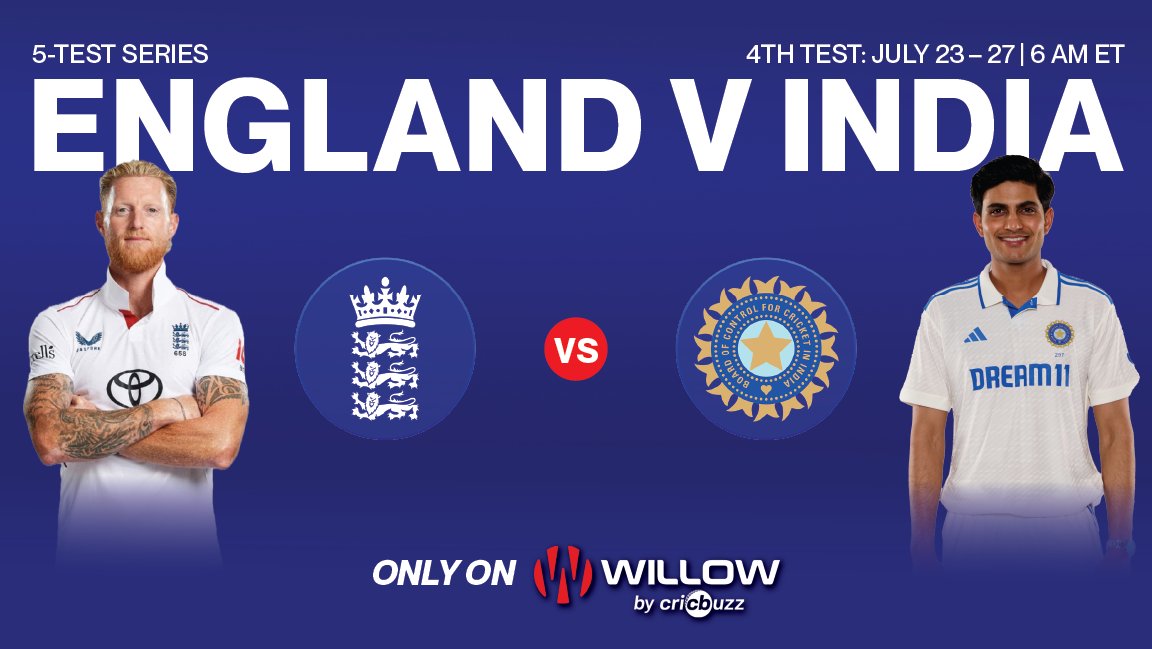 FreeLiveSportsX's tweet image. 🏏 Starting Tomorrow on @WillowTV – England vs. India Test Cricket – 4th Test
📅 July 23-27 | 6 AM ET
🎥 Watch FREE: go.freelivesports.tv/WillowSports
📲 Stream on Apple TV, ROKU, Vizio, FireTV, iOS & Android