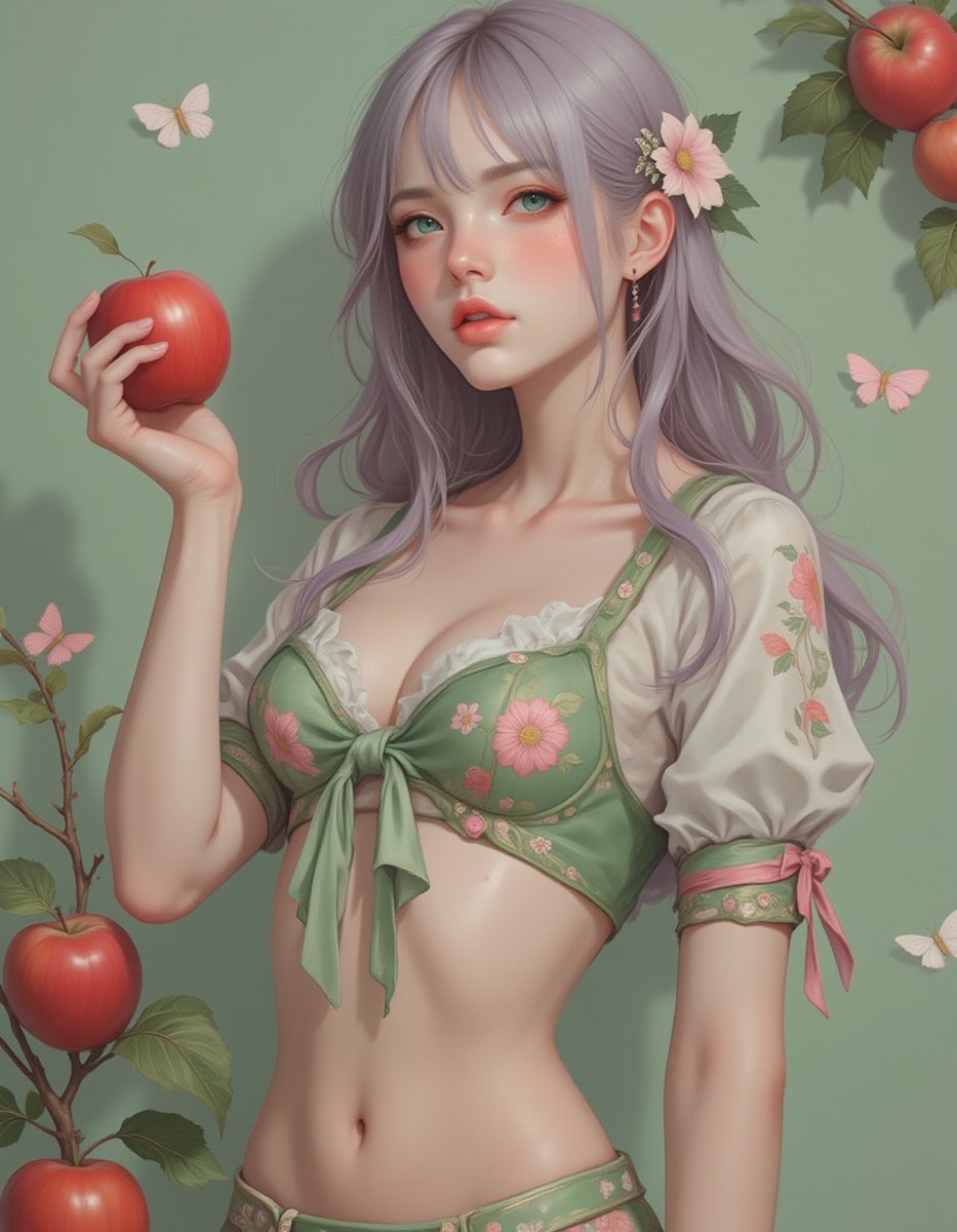 holo_muse's tweet image. With a gentle nod, Zyphira offered an apple to her companion. In that moment, even the butterflies seemed to pause, eager to partake in her orchard magic.