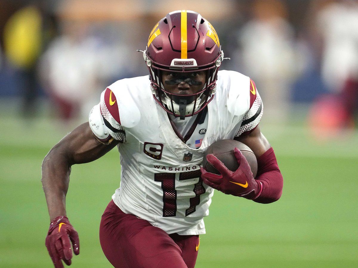 SleeperNFL's tweet image. Commanders WR Terry McLaurin, who is seeking a new contract, did not report to training camp today, per @AdamSchefter
