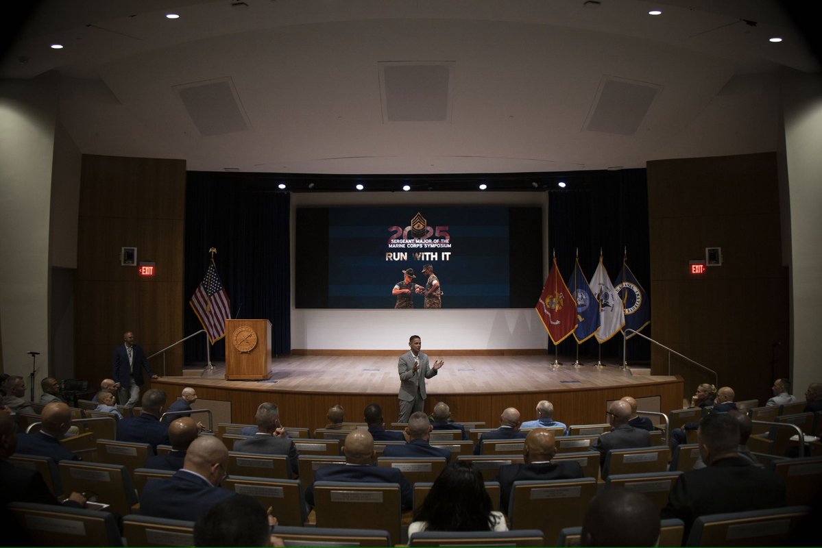 USMCSgtMaj's tweet image. Over 60 senior enlisted leaders and their spouses closed out the 2025 SMMC Symposium, where we gathered to discuss this year’s theme: “Run With It.” The theme symbolizes our responsibility to take ownership and rise to challenges — no matter how creative or inventive we must be.