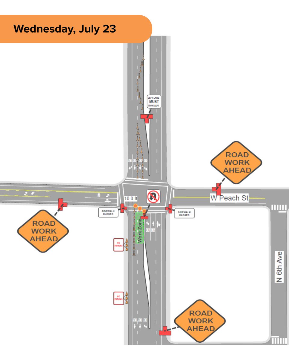 BZNStreetReport's tweet image. Heads up! Water Department repairing leak at Peach St/7th Ave. Work starts 3 AM Wed, July 23 and will go thru Thurs, July 24. South side of intersection reduced to one lane Wed, north side reduced Thurs. Consider alternate routes.