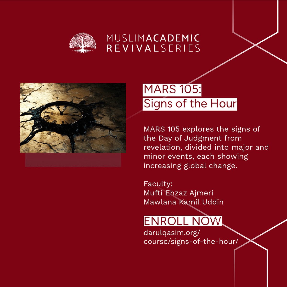 Signs of the Hour

MARS 105 explores major and minor signs of the Hour—from the Mahdi and Dajjāl to moral decline and loss of knowledge. A 7-week online Islamic studies course taught in English.

🌍 Intl. discount available
🗓️ Apply by August 15

🔗 darulqasim.org/course/signs-o…