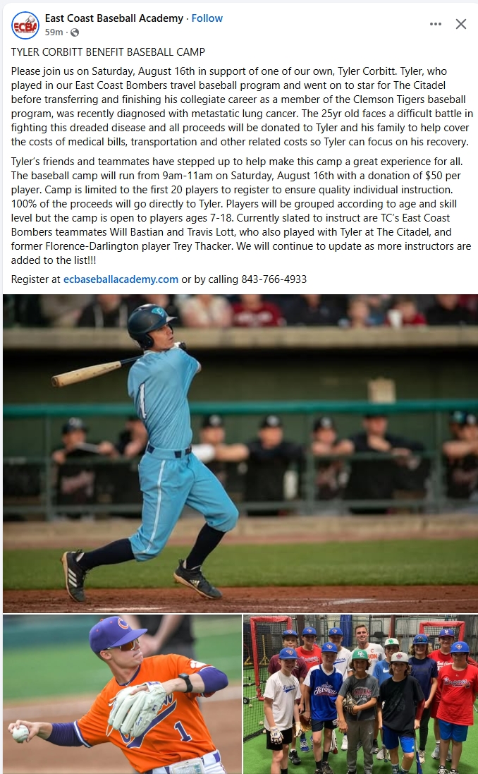 SEisbergWCIV's tweet image. Really nice gesture, and super cool event from the folks over at ECBA in West Ashley to help Tyler Corbitt, one of their own.