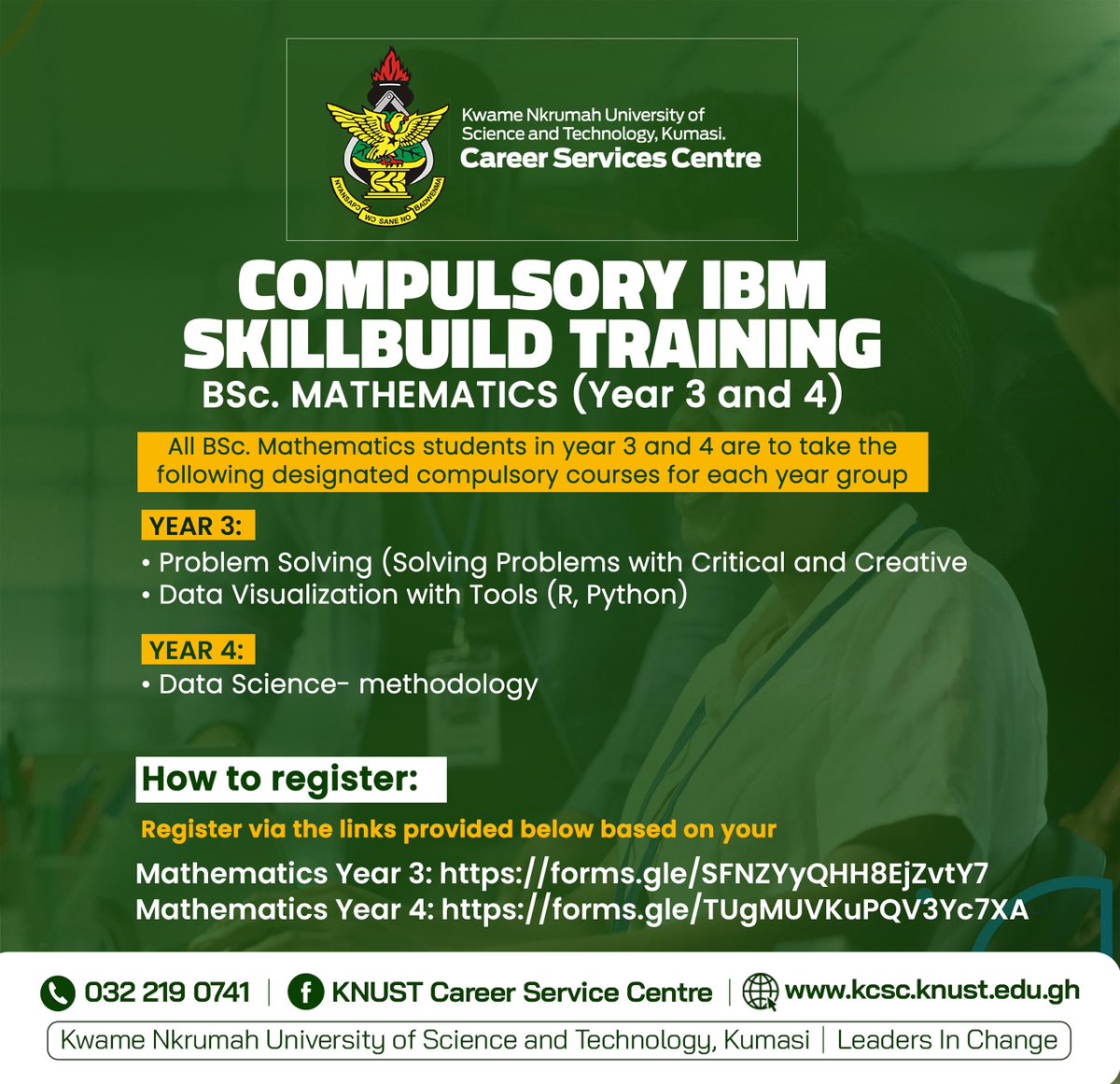 KNUSTGH's tweet image. Gain in-demand digital and professional skills spearheaded by the Career Services Centre @KCSC_Career
Don’t miss this chance to level up!