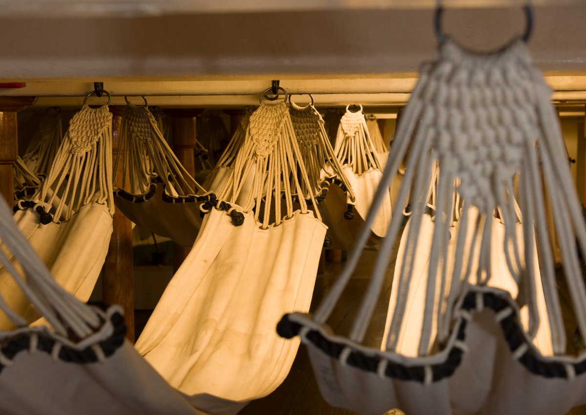 It's #NationalHammockDay. USS CONSTITUTION's crew slept in hammocks, located in the open space of the berth deck. 

📸 Greg M. Cooper Photography, Courtesy USS Constitution Museum

#LifeAtSea #OldIronsides #Navy250 #MaritimeHistory #Boston #CharlestownNavyYard #visitma