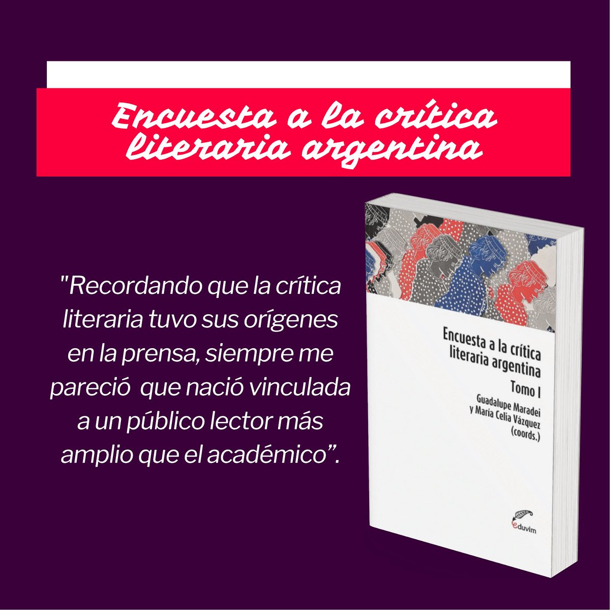 [✒️✒️✒️] "Recordando que la crítica literaria tuvo sus orígenes en la prensa, siempre me pareció que nació vinculada a un público lector más amplio que el académico”.  Florencia Abbate, Encuesta a la crítica literaria argentina - Tomo I (Eduvim, 2025).

Somos #hablemosescritoras
