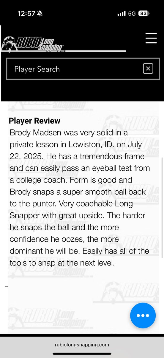 Brody Madsen (@brodymad13) on Twitter photo I am very thankful to have earned my 4⭐️ from <a href="/TheChrisRubio/">Rubio Long Snapping®</a>! Had a great time snapping with him at his place!
<a href="/NorthCreekFB/">North Creek HS Football</a> <a href="/BrandonHuffman/">Brandon Huffman</a> <a href="/coachtmyers/">Torrey Myers</a> <a href="/macclark21/">Macalister Clark</a> I am very thankful to have earned my 4⭐️ from <a href="/TheChrisRubio/">Rubio Long Snapping®</a>! Had a great time snapping with him at his place!
<a href="/NorthCreekFB/">North Creek HS Football</a> <a href="/BrandonHuffman/">Brandon Huffman</a> <a href="/coachtmyers/">Torrey Myers</a> <a href="/macclark21/">Macalister Clark</a>