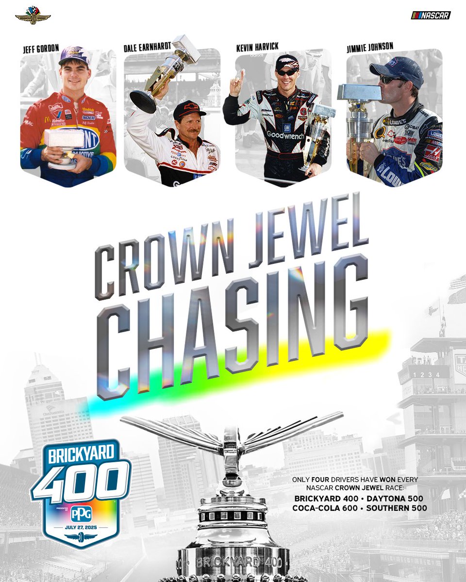 IMS's tweet image. Only four have conquered all four #NASCAR jewels. 💎
Will @dennyhamlin become the fifth?
@NASCAR | #Brickyard400