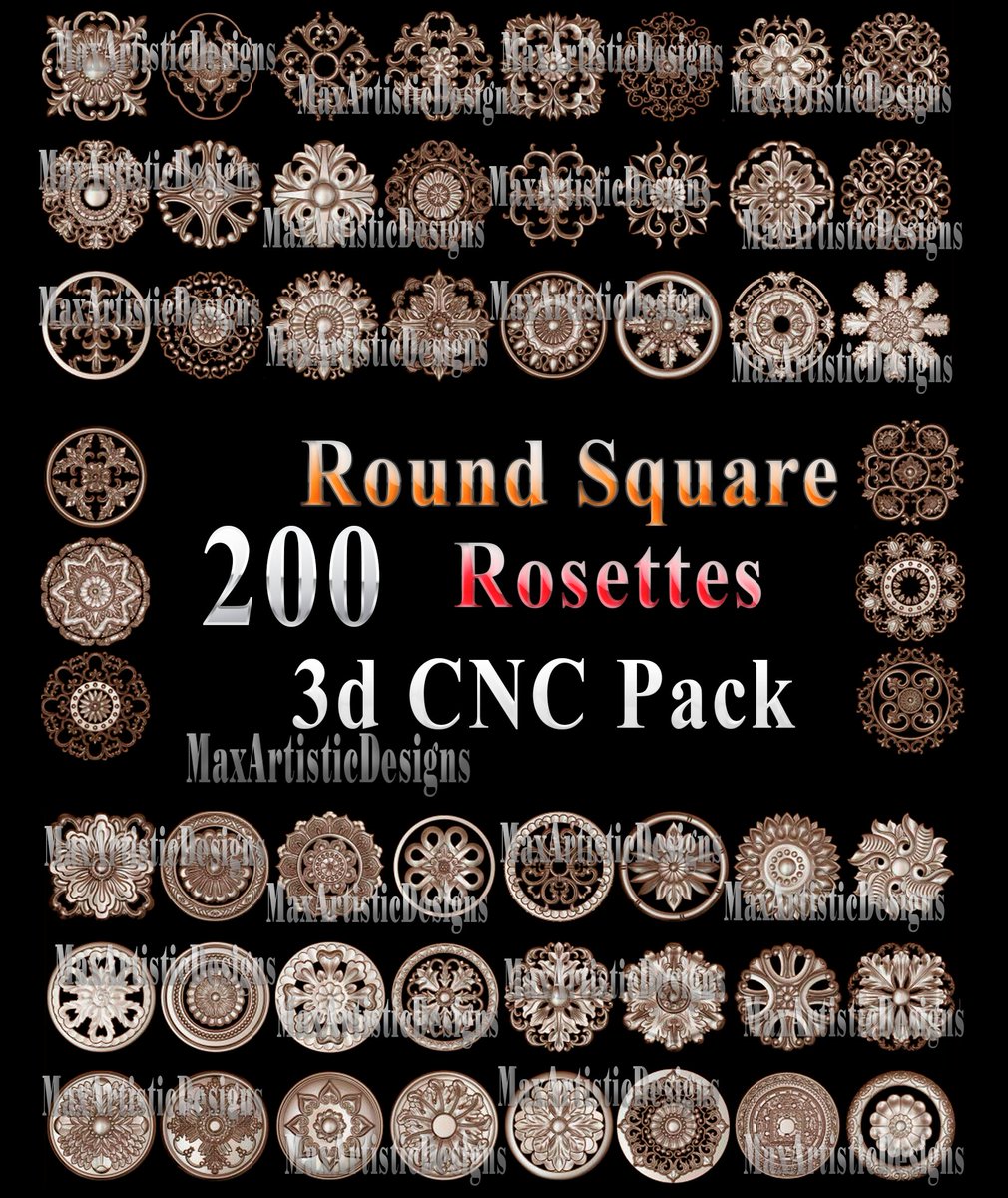 New product: 200 3D STL Round  square rosettes for CNC 34 AXLE Engraver Carving models - digital download 👉🏽👉🏽 etsy.com/listing/114819…