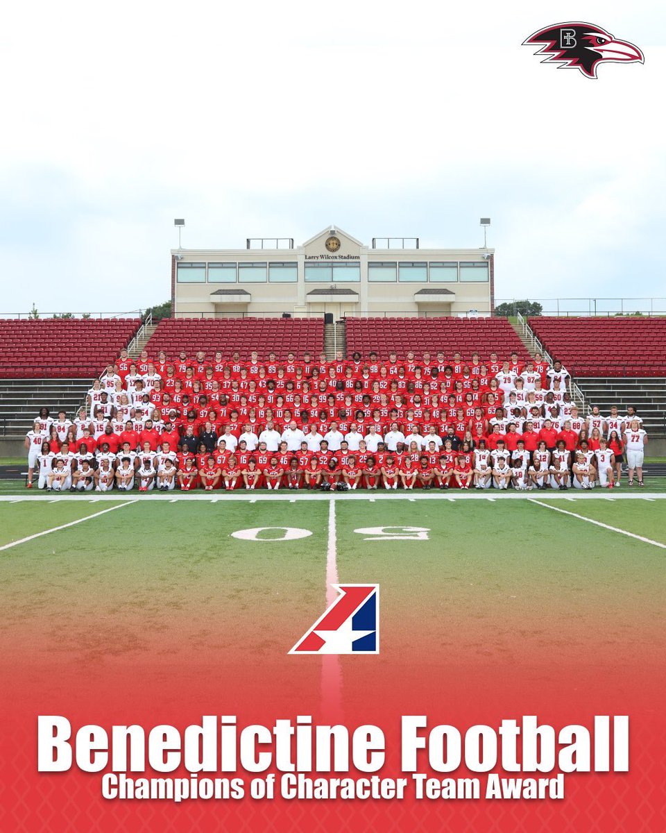 HeartSportsNews's tweet image. 🏆 Congratulations to Benedictine College Football, the Heart of America Athletic Conference’s men’s nominee for the Conference Commissioner Association Champions of Character Team Award!
This prestigious honor recognizes teams who demonstrate Integrity, Respect, Responsibility,…