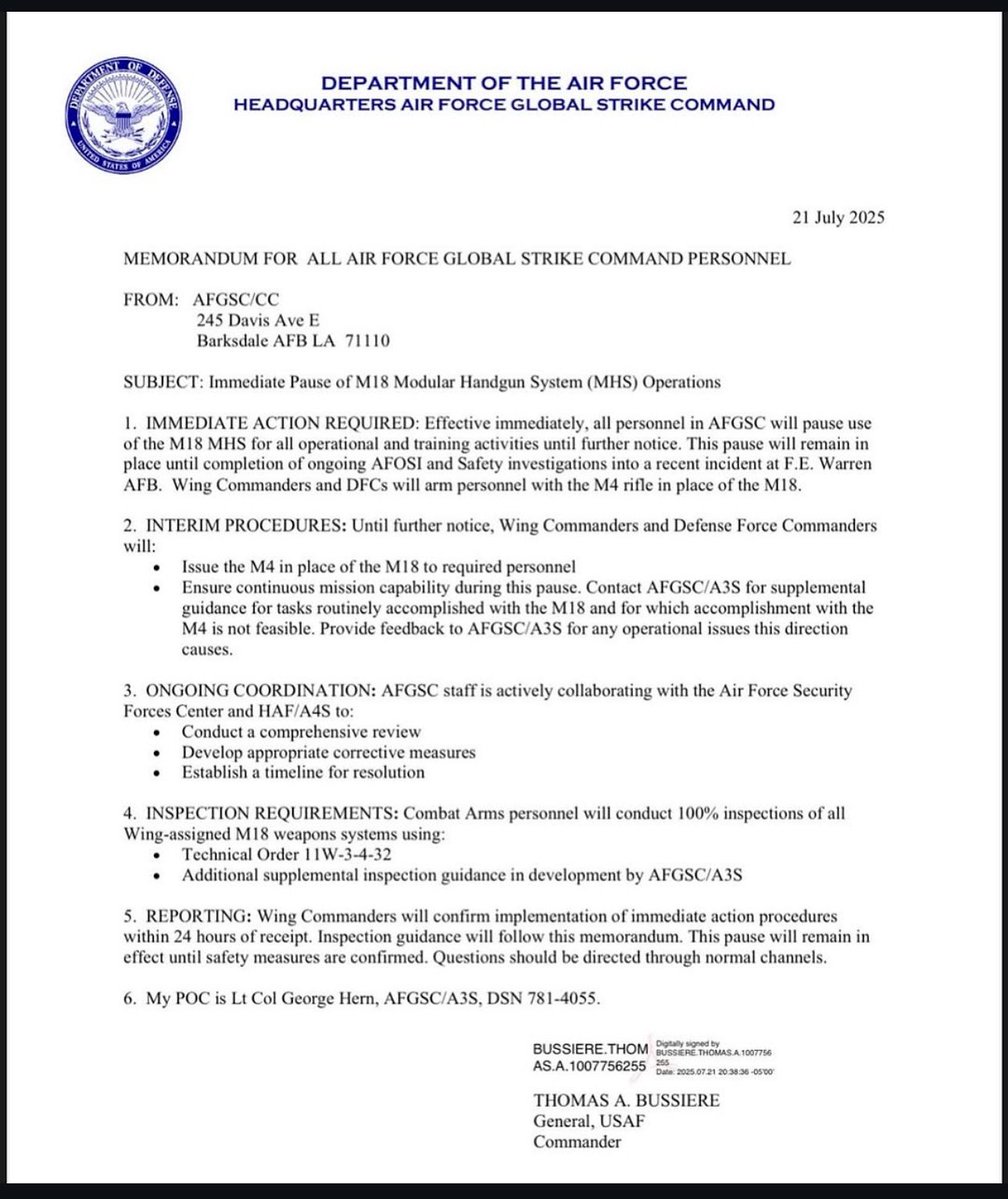 DocStrangelove2's tweet image. >USAF memorandum on the M18 just dropped
Oooof