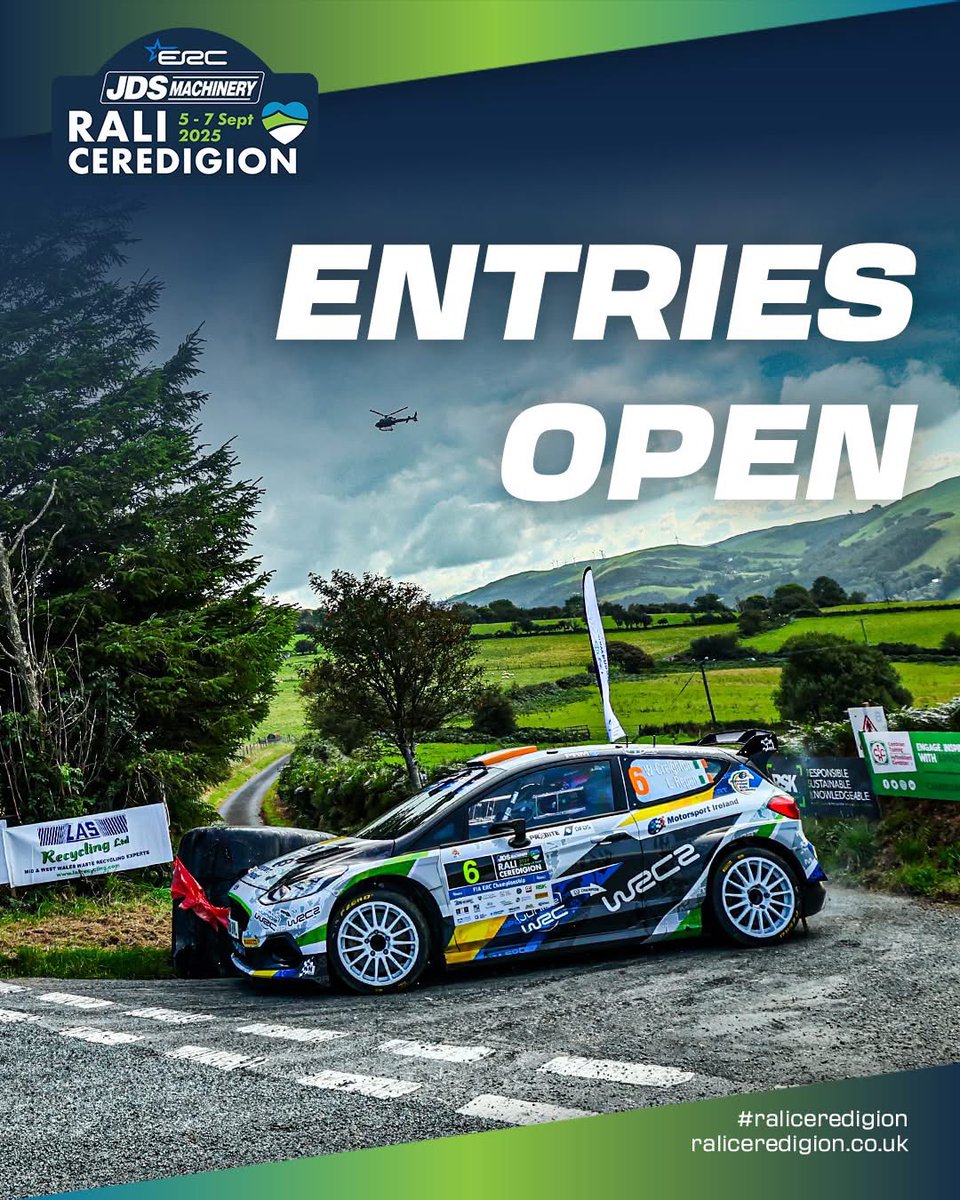 #ICYMI Rali Ceredigion Entries are OPEN 🗳️

📆 5-7 September
📍Aberystwyth 🏴󠁧󠁢󠁷󠁬󠁳󠁿
1️⃣2️⃣  stages
🗺️ 184km
🚏 Street Stage returns
🆕 route

🔗  Enter online at: 
raliceredigion.co.uk/competitors/

#RaliCeredigion