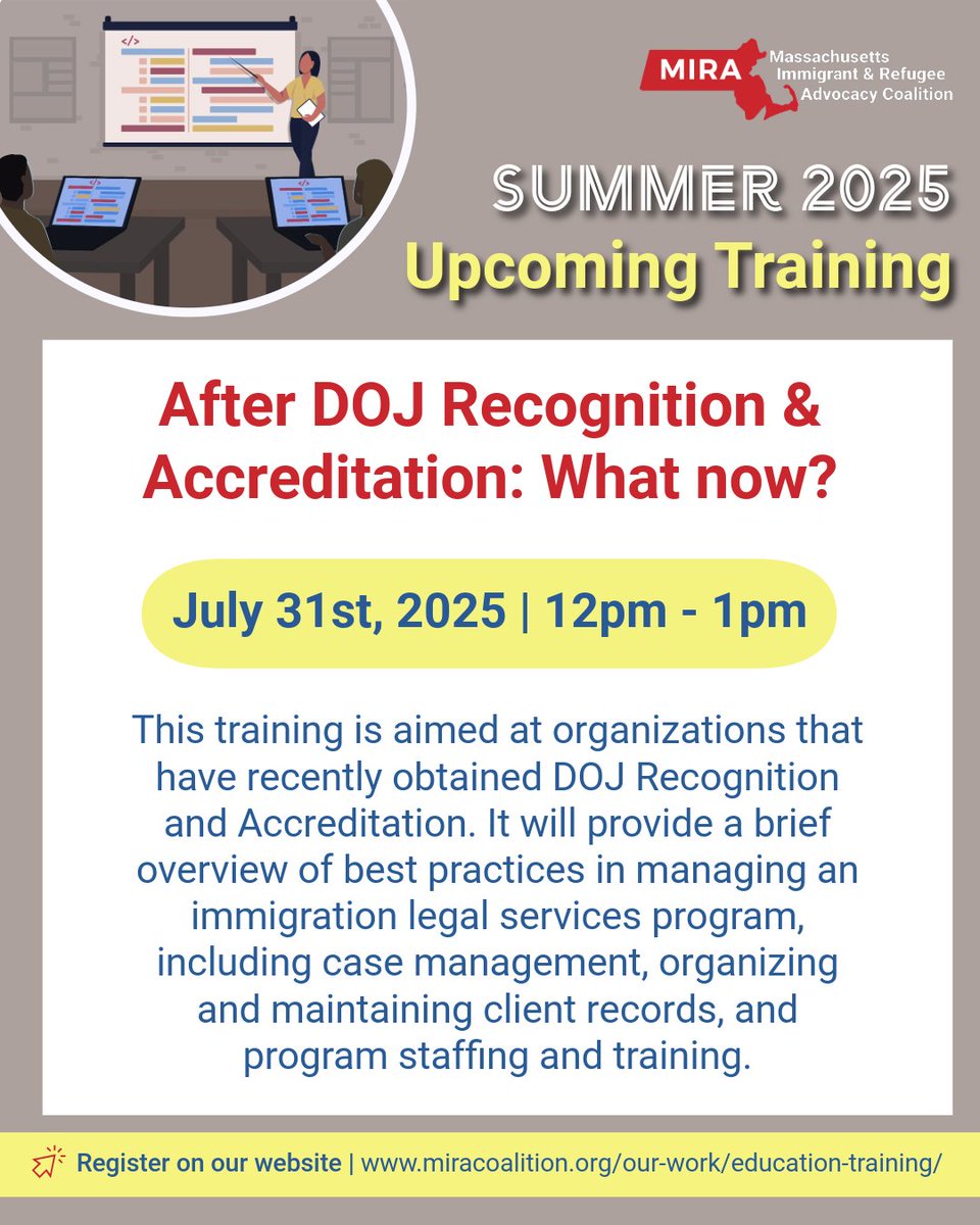 MIRACoalition's tweet image. 🚨Join us for our upcoming trainings this summer!
Register for July 31st training ➡️ miracoalition.org/our-work/educa…
