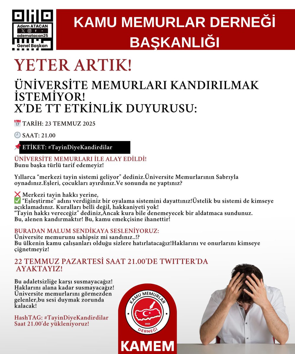 YETER ARTIK #YeterArtık 

ÜNİVERSİTE MEMURLARI KENDİNİZE GELİN…!

8.DÖNEM TOPLU SÖZLEŞME GÖRÜŞMELERİ ÖNCESİ SESİMİZİ DUYURMAKTAN ÖTE GASP EDİLEN TAYİN HAKKIMIZI ALMAK İÇİN ERKİNLİKTE BULUŞALIM.