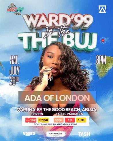 callmeMEJE's tweet image. VARUNA BY THE BEACH, MABUSHI, ABUJA. 📍
The breeze. The bodies.
This SATURDAY, Abuja go hot. E GO LOUD!!!
Ward’99. Let’s make outside fun and beautiful.
Get your ticket here: tix.africa/discover/vival…
@chief_ojiji