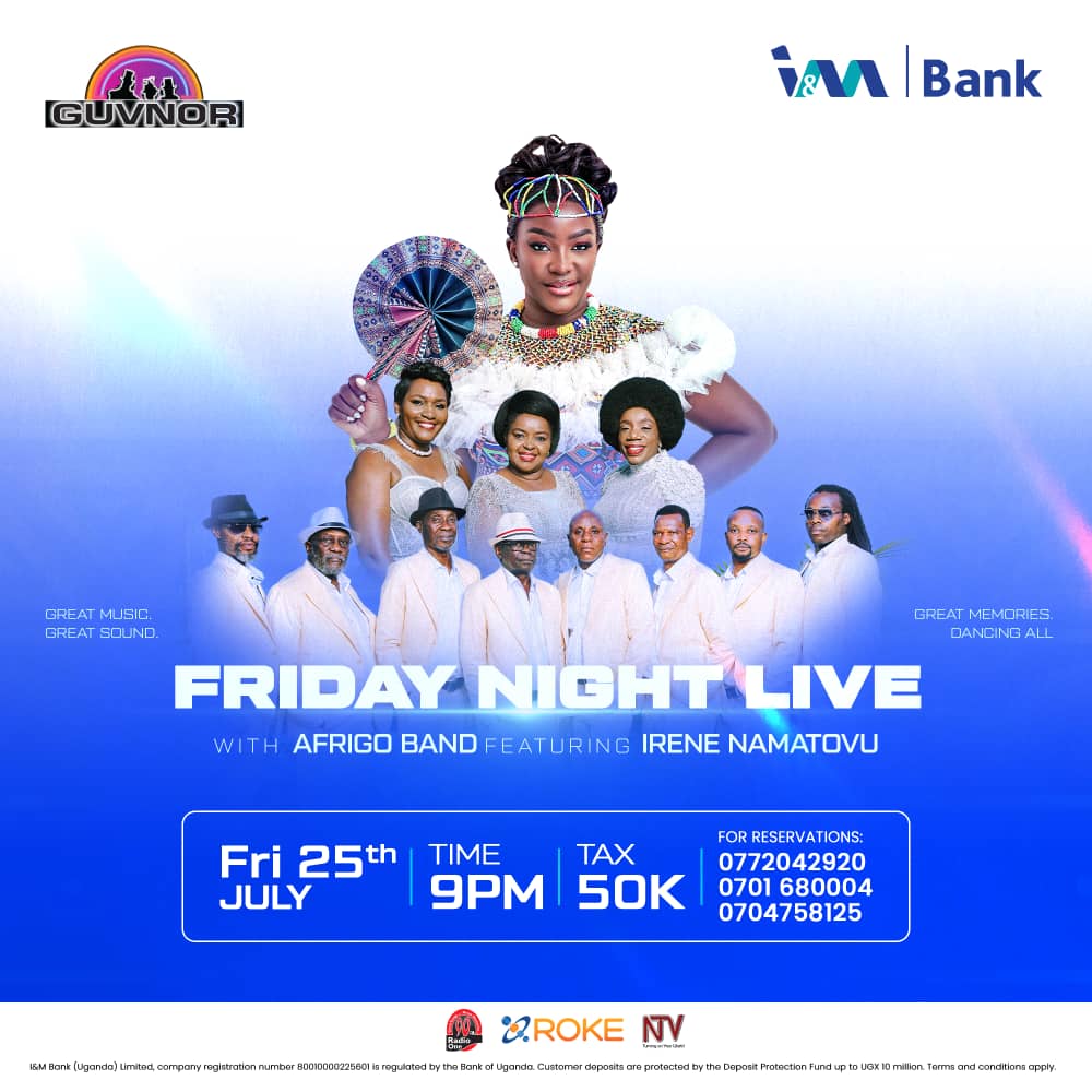 imbankug's tweet image. Get ready to groove.
This Friday Night on July 25th with the incredible Afrigo Band featuring Irene Namatovu at Guvnor Uganda.
Great music, unforgettable memories, and a whole lot of dancing await.
Get your ticket today.