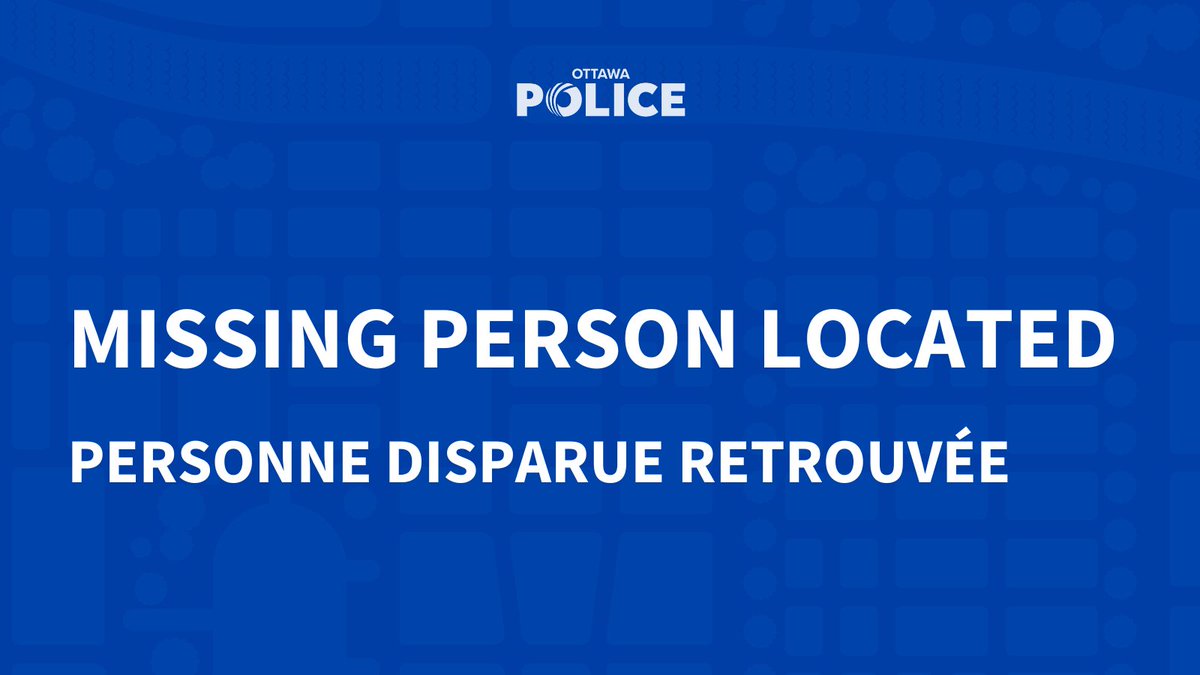 OttawaPolice's tweet image. The Ottawa Police Service is advising that the missing 40-year-old woman has been located safe and sound.
We wish to thank the public and media for their assistance.
ottawapolice.ca/en/news/missin…
~
Le Service de police d'Ottawa annonce que la femme de 40 ans porté disparu a été…