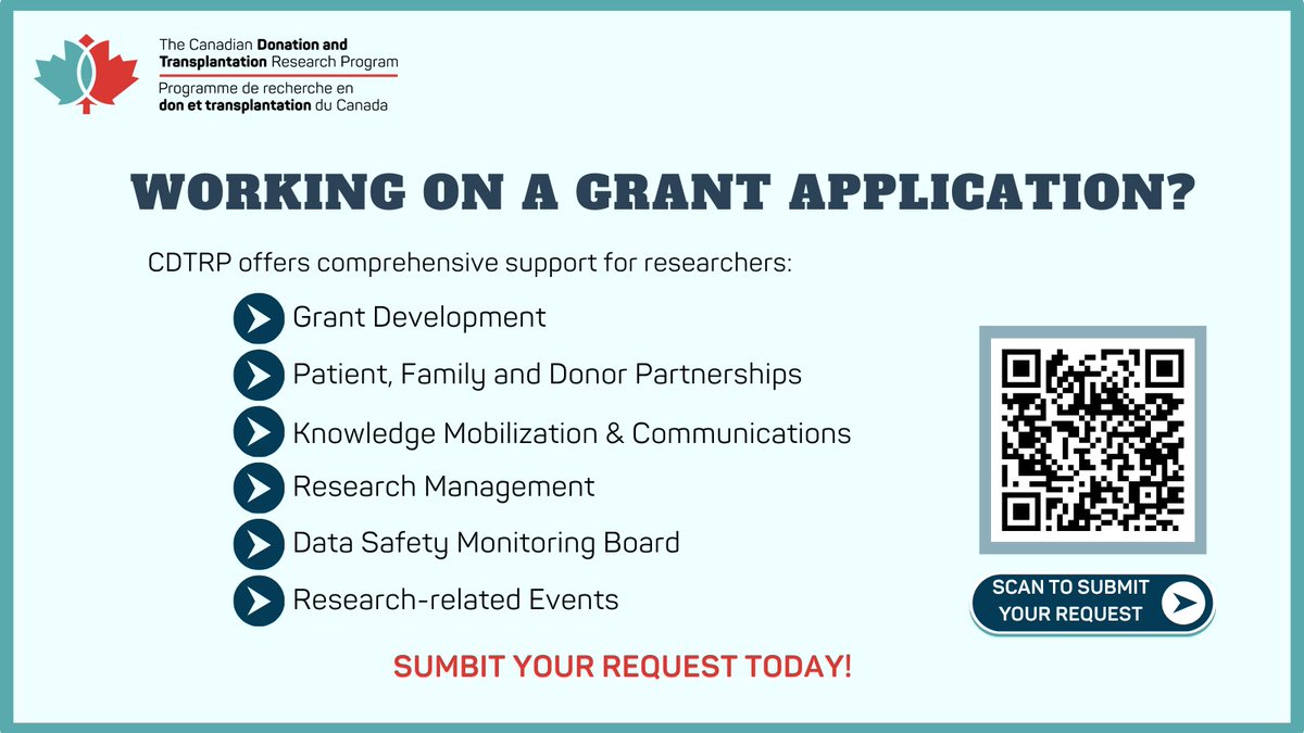 Are you preparing a CIHR Project Grant or other funding application this Fall?

CDTRP research services can help you strengthen your application and increase its competitiveness.

Submit a support request here: cdtrp.ca/en/cdtrp-resea…