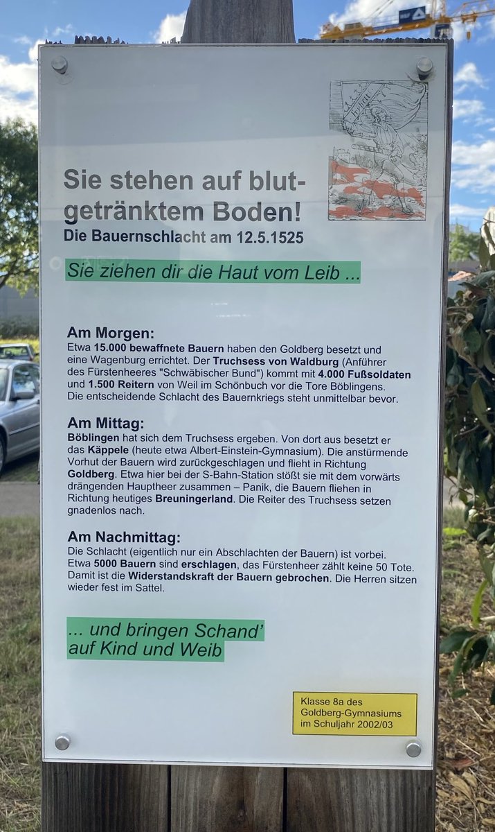 AndreThess's tweet image. Geschichte im Alltag
Wie oft gehen wir achtlos an historisch bedeutsamen Orten vorbei wie etwa S-Bahnhaltestelle Goldberg bei Stuttgart, wo vor fast genau 500 Jahren der Bauernkrieg tobte.