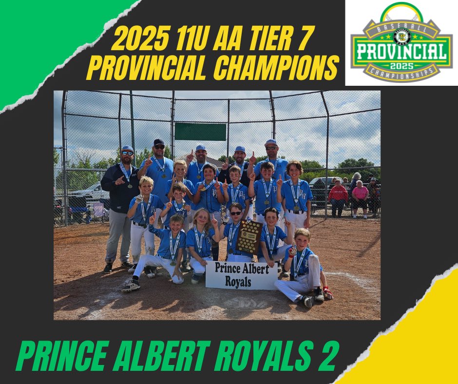 BaseballSask's tweet image. Congratulations to the Prince Albert Royals 2 on winning the 2025 11U AA Tier 7 Provincial Championship.