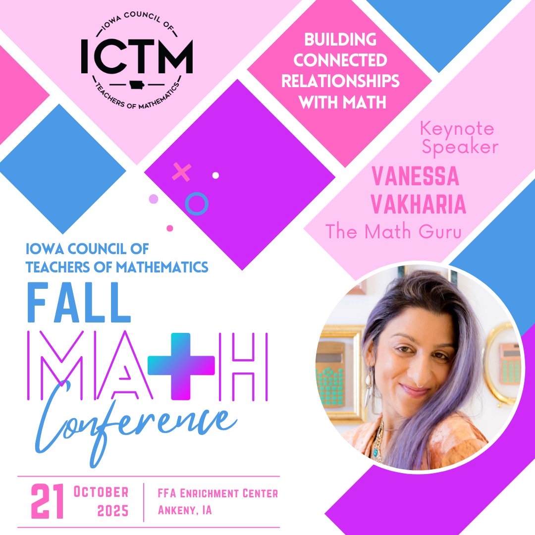 📢 Don’t miss this incredible lineup at the 2025 ICTM Conference: Building Connected Relationships with Math! Invite your principal—grow, learn, and lead together! 🔗 iowamath.org
#iowamathteach #iowamath #iowamathstandards #MTBoS