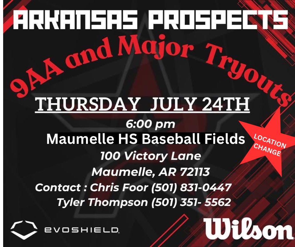 ARPROSPECTS's tweet image. 2 days (July 24) till both 9U AA and Major tryouts at 6:00 @ Maumelle High School baseball field. The link to sign up is attached below. #ProspectsPlayHere
app.upperhand.io/customers/1985…