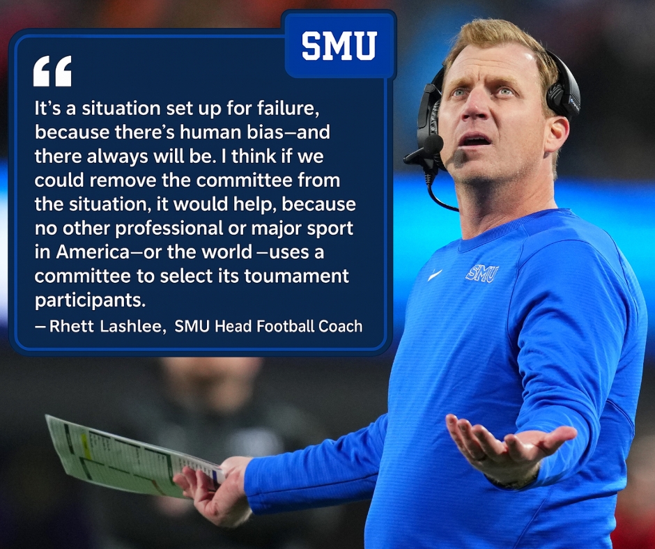 TheRobBrownShow's tweet image. #SMU Head Coach Rhett Lashlee says he believes whatever format the #collegefootball #CFP uses moving forward, it should do away with the committee, claiming there's no way to get rid of an inherent human bias in any human selection process.
We'll address tomorrow morning!