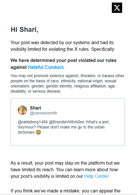 sanniessmith's tweet image. My posts on X have been demoted to limited exposure because I asked what a "jeet" is. X says asking that is hateful speech.
I tried appealing and was blocked.
That's my $96 worth on X this month.