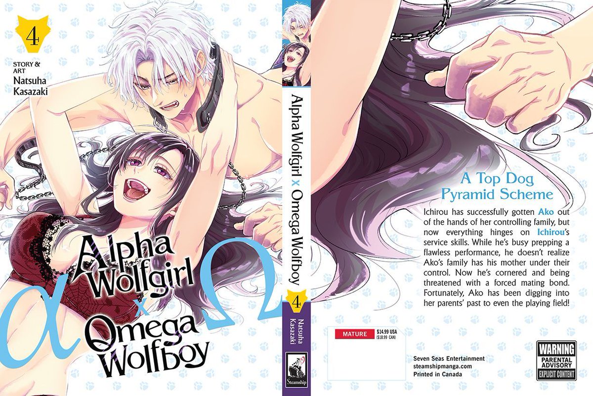 gomanga's tweet image. ALPHA WOLFGIRL X OMEGA WOLFBOY Vol. 4 (For Mature readers, Steamship imprint)
FINAL VOLUME! In this Mature-rated #omegaverse manga, the new lady at work shows the bossy guy there that she’s on top!
Out today in print/digital! See RETAILERS section:
sevenseasentertainment.com/books/alpha-wo…