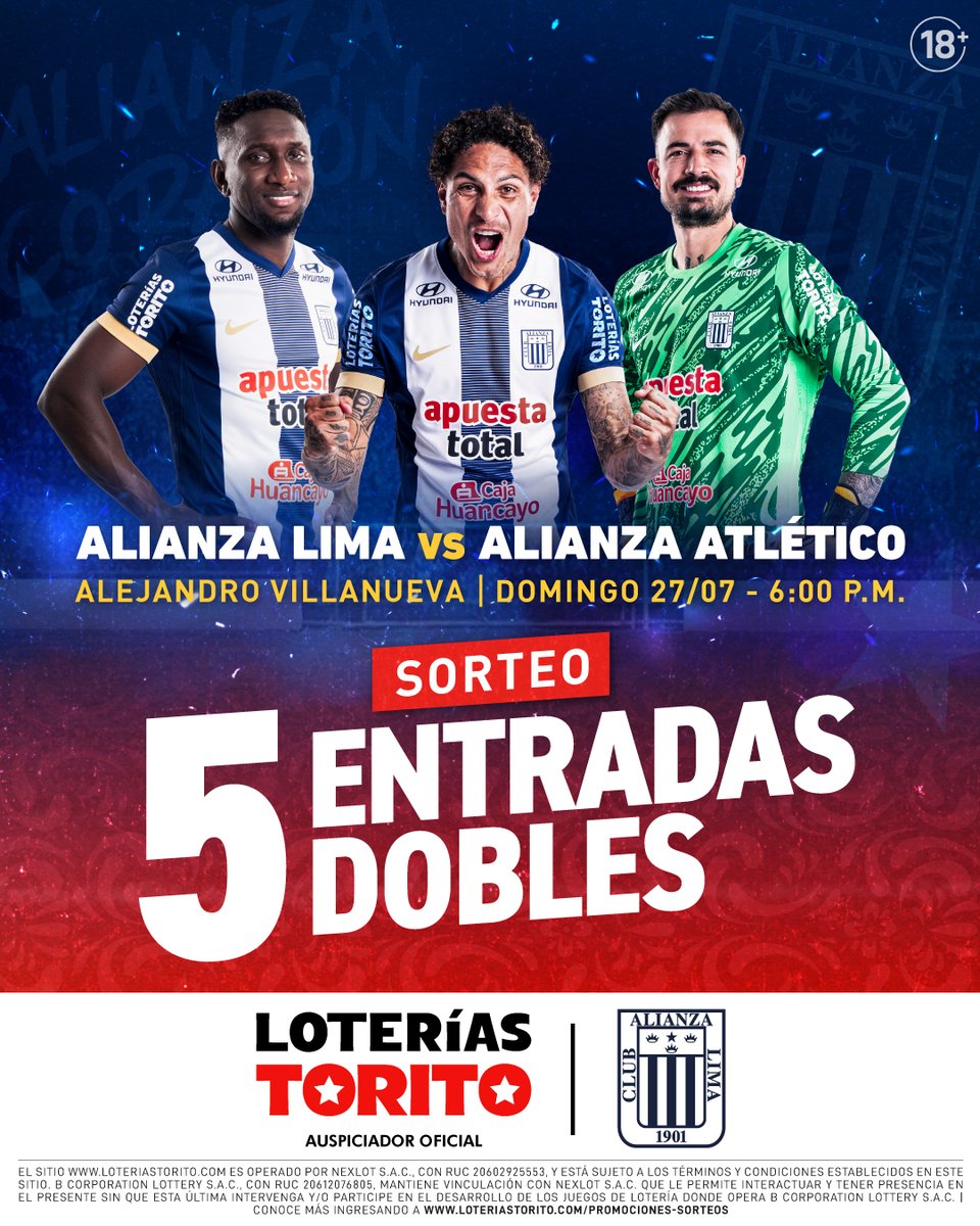 loteriastorito's tweet photo. ¡DISFRUTA CON TORITO! ⚡💙🤍

Sorteamos 5 ENTRADAS DOBLES para que vivas el encuentro entre @ClubALoficial  vs. Alianza Atlético 🎉😎

Participar es fácil:
1️⃣Síguenos en nuestras redes sociales 
2️⃣Etiqueta a tu partner en los comentarios

🗓 Ganadores: 25/07 - 6 p.m ¡Suerte! 🤞🏻 https://t.co/ok2le7ShVi