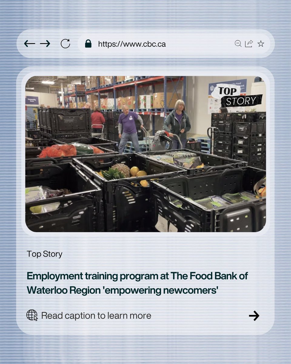 vpiinc's tweet image. The Food Bank of Waterloo Region is launching a Newcomer Work Experience Program to help newcomers gain Canadian experience in warehousing and logistics.
⁠
Read more using the following link! tinyurl.com/3794n852
⁠
#NewcomerSupport #WorkforceInclusion