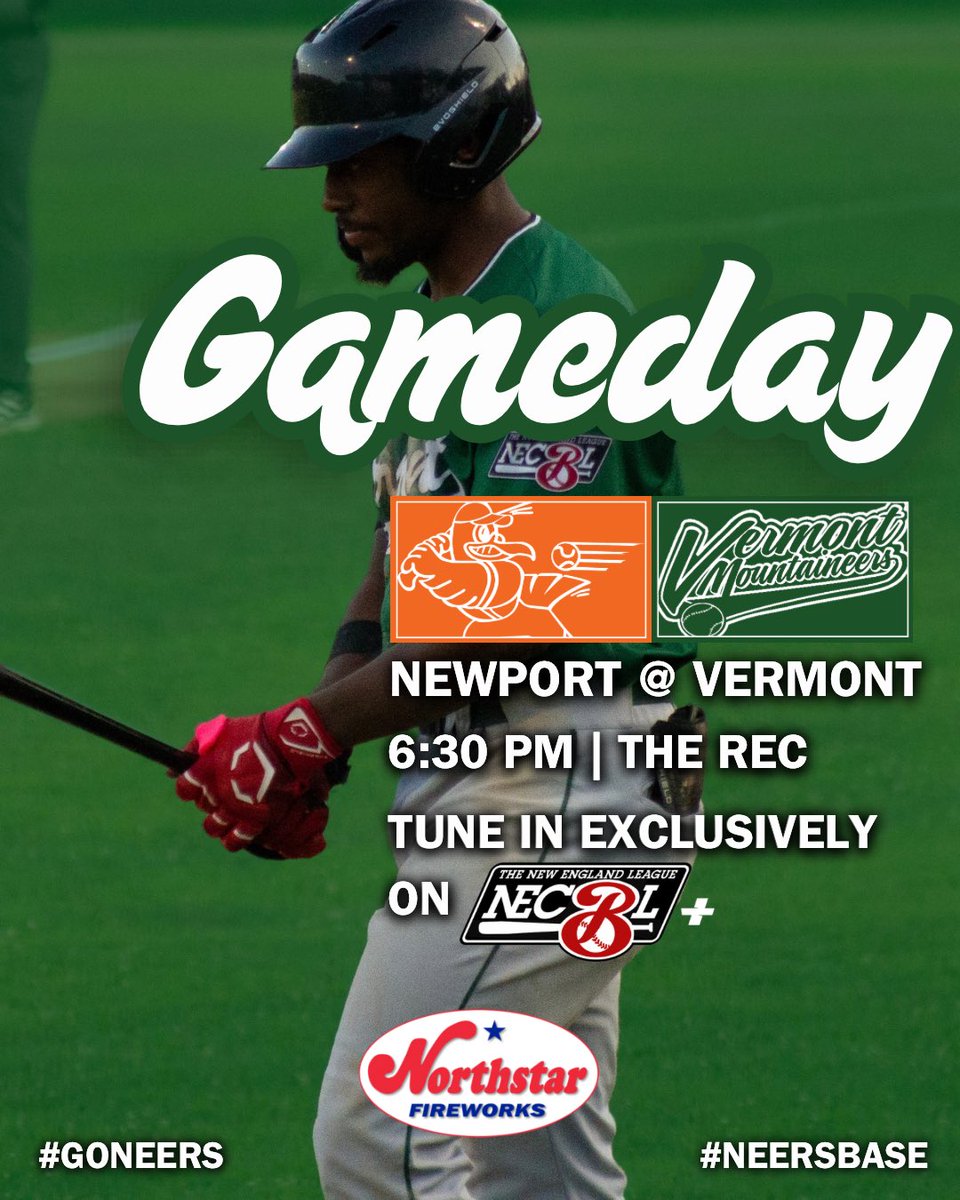 MountaineersVT's tweet image. 🎆 Gameday at The Rec! 🎇
The Mountaineers take on Newport TONIGHT at 6:30 PM — and it’s FIREWORKS NIGHT
🆚 @NewportGulls
📍 Montpelier, Vermont
🏟️ The Rec
⏰ 6:30 PM EST
📺 necblnetwork.com/?B=2494414
Presented by: @NorthstarFirew1
#neersbase⚾️ | @TheNECBL