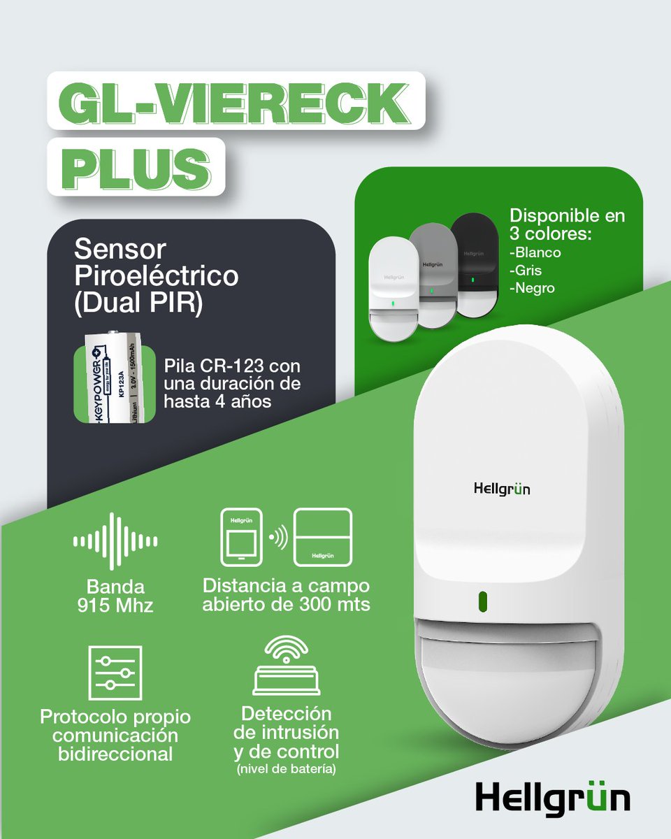 Hellgrunok's tweet photo. GL-VIERECK PLUS: sensor Dual PIR de @Hellgrunok 
🔋4 años de batería
��300 mts de alcance
🔄Comunicación bidireccional
🎨Blanco, gris o negro

👉Pedí más info ahora y recibí fichas técnicas + acceso a distribuidores oficiales.

#SeguridadElectrónica #Hellgrün #SensoresPIR https://t.co/VZBcZORXXx