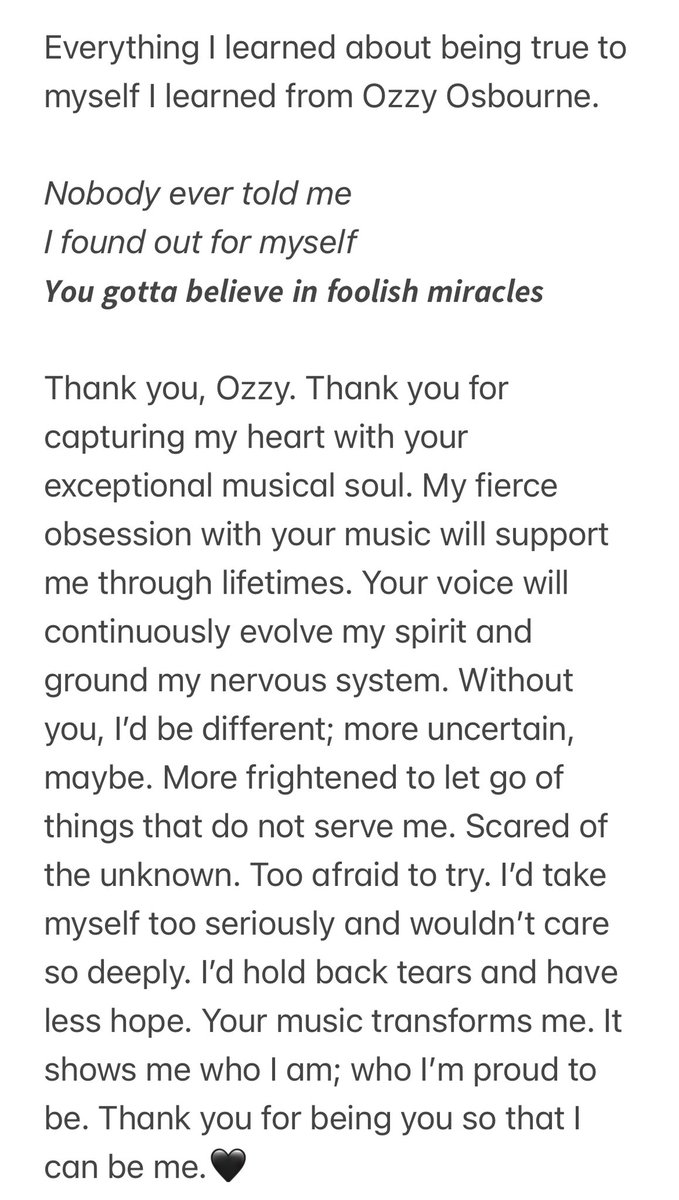 I could say more, so much more. But thank you is enough. #ozzyosbourne