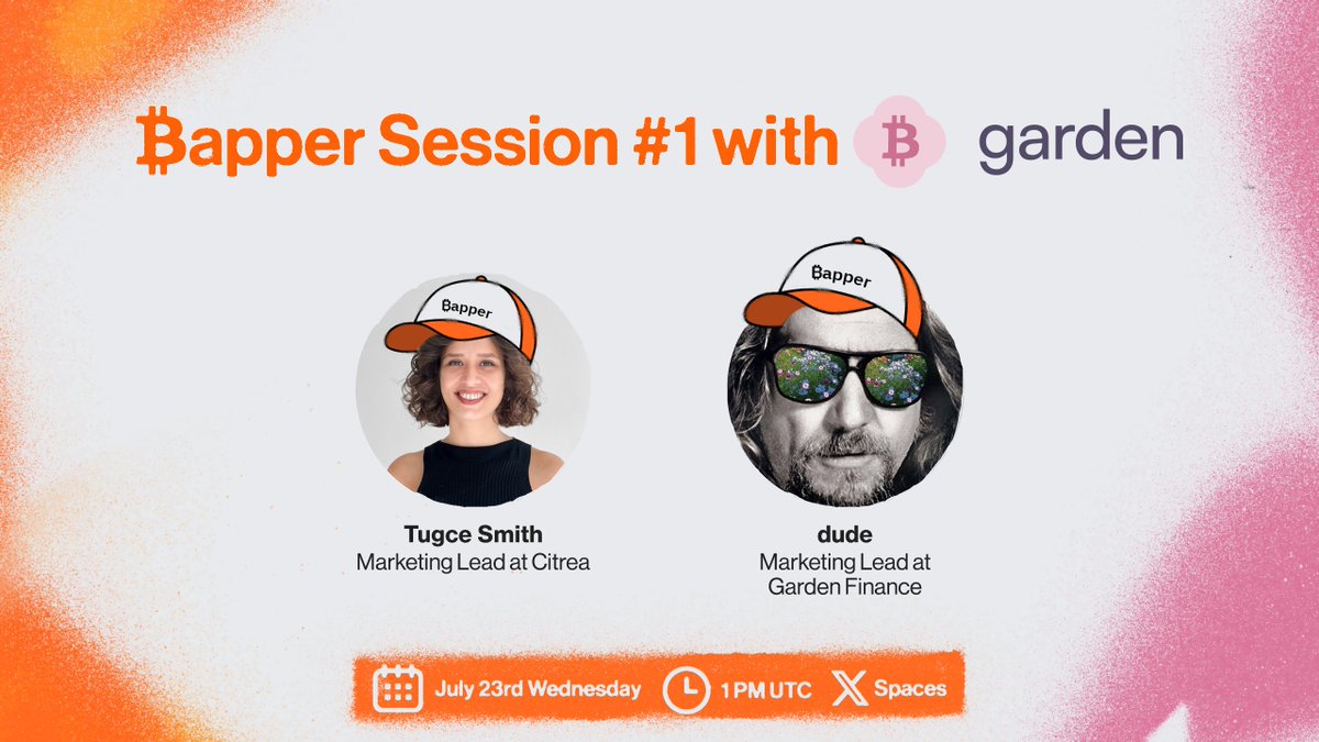 citrea_xyz's tweet image. ₿apper sessions are starting 🫳
The Citrea Team will be ₿apping with our campaign projects. First in line is @garden_finance 🌸
Join us on July 23rd at 1pm UTC for an X Spaces.
We'll cover:
- ₿apps
- ₿apps
- ₿apps
Set a reminder:
👇
x.com/i/spaces/1OwxW…