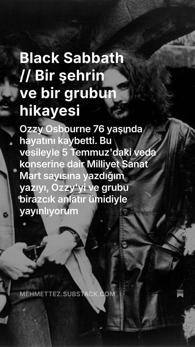 Ozzy'yi ve grubun köklerini anlatan bir yazıyı paylaşmak istedim. open.substack.com/pub/mehmettez/…