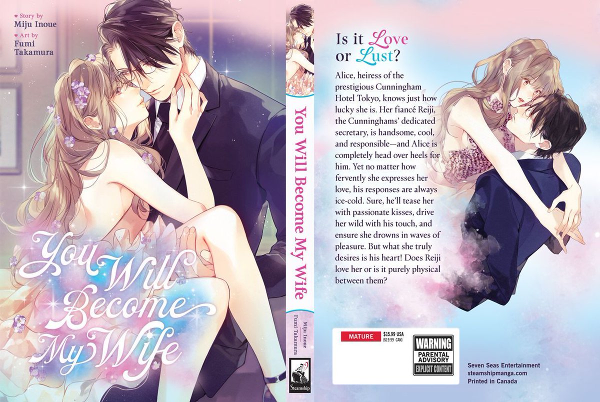 gomanga's tweet image. YOU WILL BECOME MY WIFE (MANGA) (For Mature readers, Steamship imprint)
In this steamy romance manga, one woman is overwhelmed by the pleasure and desire she receives from her handsome fiancé!
Out today in print/digital! See RETAILERS section:
sevenseasentertainment.com/books/you-will…