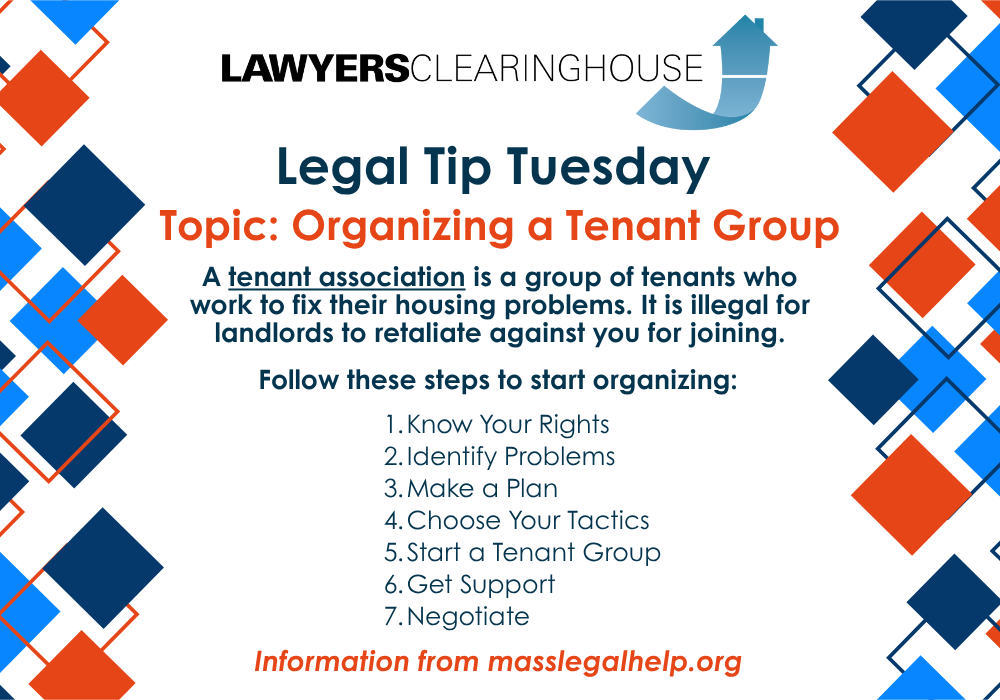 Lawyers Clearinghouse (@lcprobono) on Twitter photo Happy Legal Tip Tuesday! Today, we’re covering tenant groups, which enable tenants to work together to fix their housing problems. Check out the <a href="/MassLegalHelp/">MassLegalHelp</a> website to learn more: masslegalhelp.org/housing-apartm…
And remember: tenants have a legal right to organize! Happy Legal Tip Tuesday! Today, we’re covering tenant groups, which enable tenants to work together to fix their housing problems. Check out the <a href="/MassLegalHelp/">MassLegalHelp</a> website to learn more: masslegalhelp.org/housing-apartm…
And remember: tenants have a legal right to organize!
