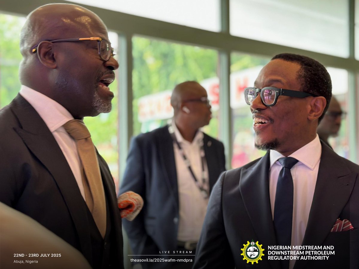 NigeriaGov's tweet image. O’tega Ogra, SSA to the President on Digital Strategy, Communications & Engagement, and Anibor Kragha, Exec. Sec., @arda_africa, exchanging pleasantries at #WAFM2025 in Abuja.
This conference is a platform to shape Africa’s energy future.
@NMDPRA_Official @NGRPresident #PBAT…
