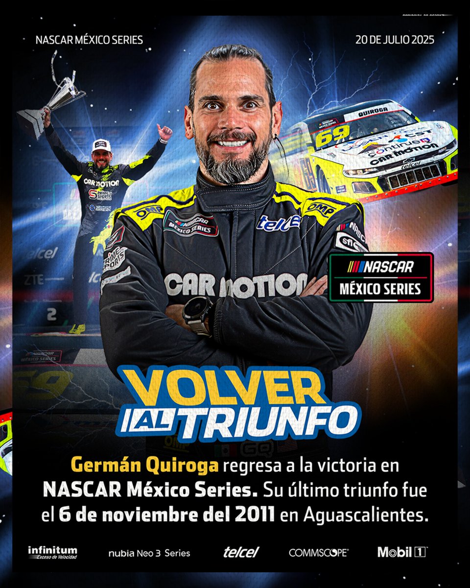 NASCARMex's tweet image. El triunfo volvió y la carrera fue cine😎🎬
De noviembre del 2011 al 20 de julio del 2025, casi 14 años después regresó la victoria para @gerspeed1 🏁⚡
#NASCAR #NASCARMéxico #NASCARMex #NASCARMx #NASCARPue #Puebla75 #Telcel #NubiaNeo3 #Infinitum #Commscope #Mobil