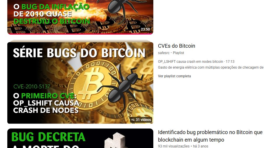 LeafarDufra's tweet image. Pra quem já assistiu esse compilado EXCELENTE do canal SafeSRC sabe muito bem que, no início, o código do BTC precisou ser atualizado algumas vezes e que houveram sim bugs e exploits dentro dele (que logo foram corrigidos).
Zero FUD pra quem tem o mínimo de conhecimento!