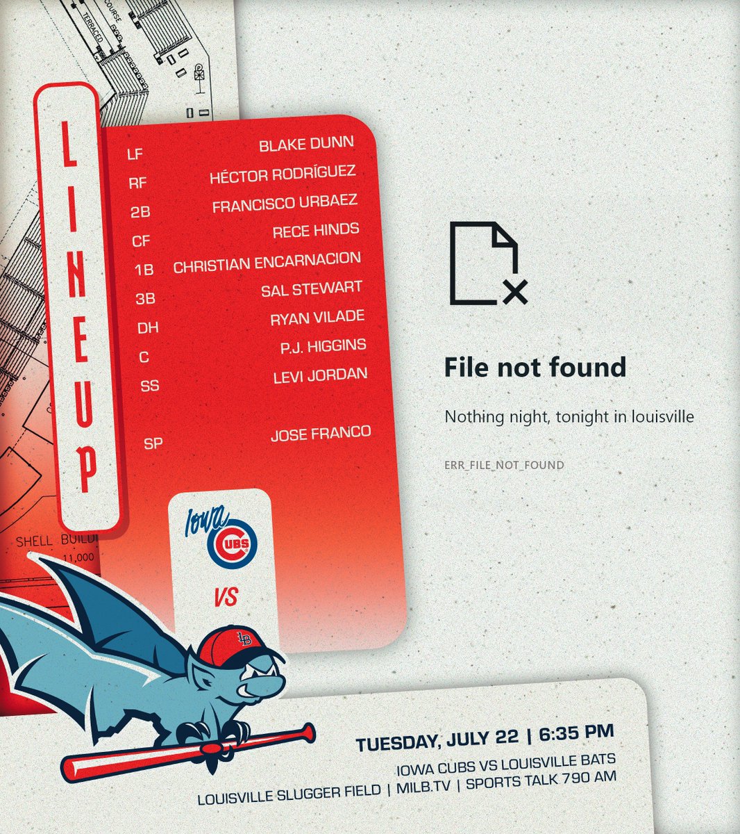 LouisvilleBats's tweet image. Nothing but baseball
🆚 Iowa Cubs
⏰ 6:35 PM
📻 @790Louisville
📺 MiLB.tv & @Bally__Sports
#MadeInLou
