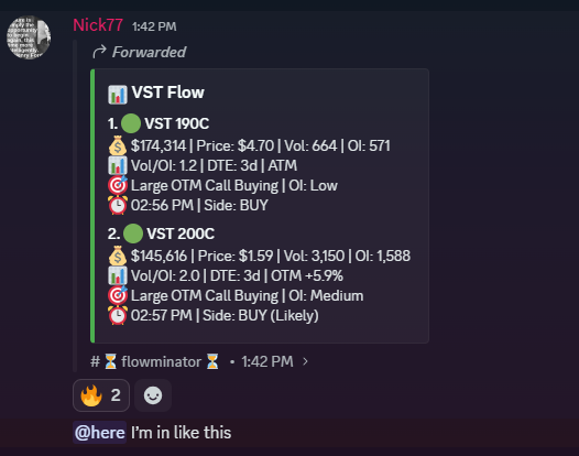 our ai powered flow bot caught this. and nick tagged everyone going to print tomorrow . $VST