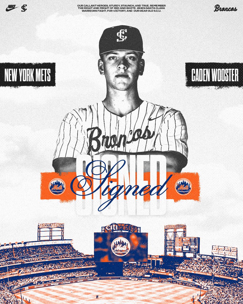 SCU_Baseball's tweet image. Our 𝐁𝐢𝐠 𝐆𝐮𝐲 💪 in the 𝐁𝐢𝐠 𝐀𝐩𝐩𝐥𝐞 🍎

Congrats to #BroncoBoy @CadenWooster for signing an undrafted free agent contract with the New York @Mets!

#StampedeTogether | #BroncoBoys