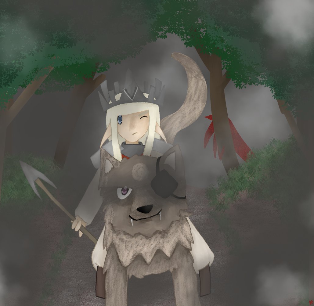 I got annoyed that my WIPs weren't going as I liked, so I took a break from them and did a little scene of Eleanor going monster hunting riding a Warg in the dark forest bordering her kingdom in the Underdark of Caladon. My animals still look goofy, but I overall like it 
#ocs