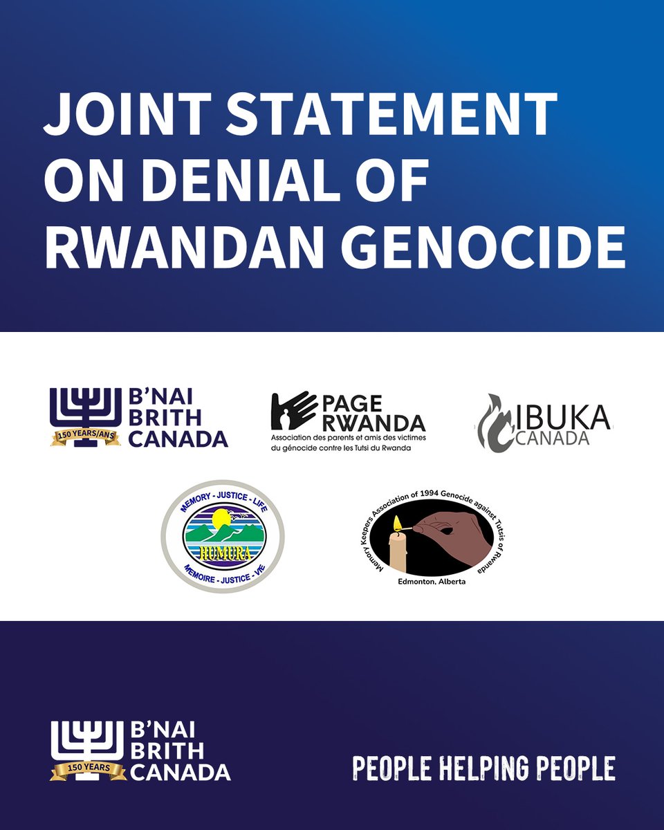 bnaibrithcanada's tweet image. Yves Engler’s recent comments denying and minimizing the 1994 Genocide against the Tutsi in Rwanda are offensive, dangerous, and historically false.
B’nai Brith Canada has joined with Rwandan survivor organizations from across Canada to issue a joint statement condemning this…
