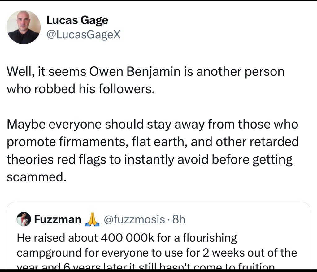 OwenBenjamin's tweet image. So @LucasGageX just got called out for lying. Not just lying, accusing someone of a crime and then quickly being showed he’s wrong. When confronted he does exactly as predicted. Pretends it’s me who’s attacking, blames me, claims victory and blocks.
In 6 months this will be…