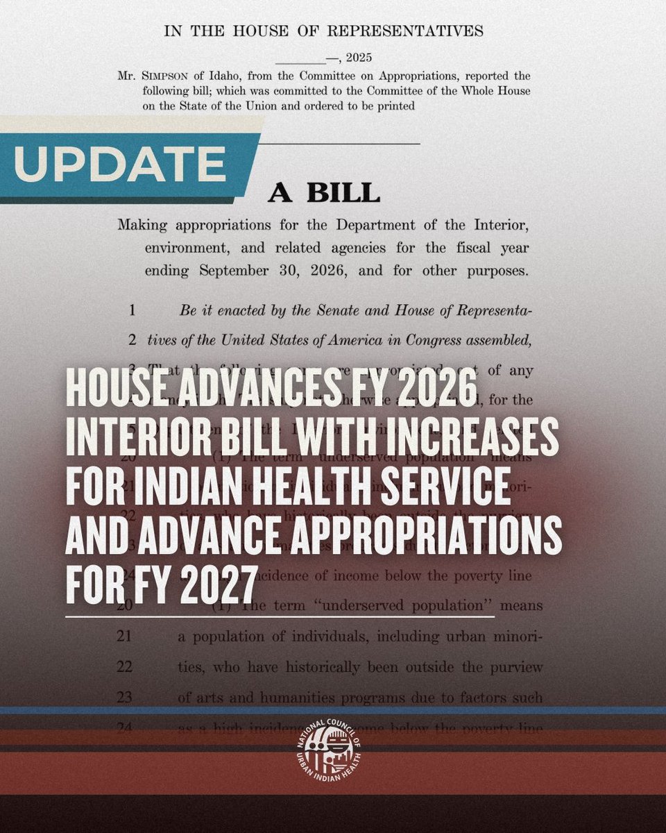 NCUIH_Official's tweet image. House Advances FY 2026 Interior Bill with Increases for IHS and Advance Appropriations for FY 2027 mailchi.mp/ncuih/house-ad…