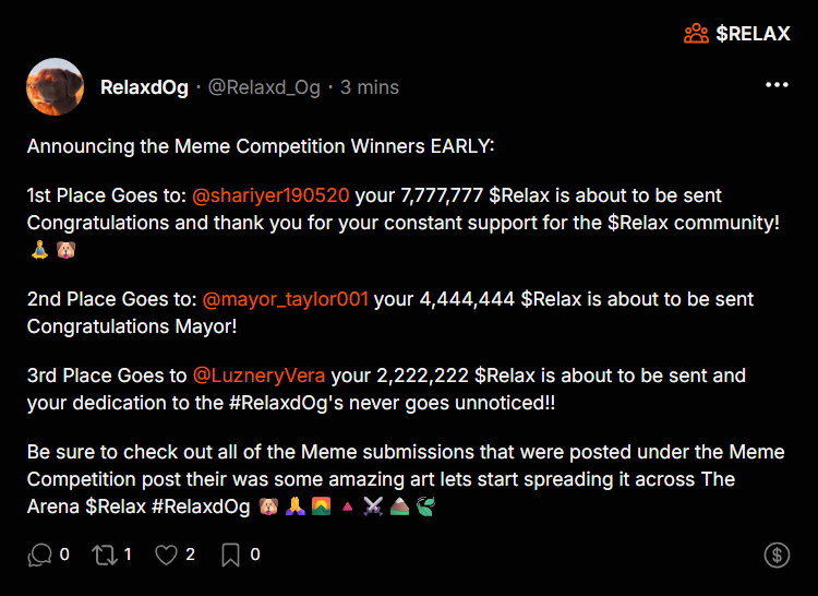 Relaxd_Og's tweet photo. Meme Competition Winners Announcement Early: @shariyer190520 @mayor_taylor001 @LuzneryVera 🐶🙏 https://t.co/0LGjgInF4D