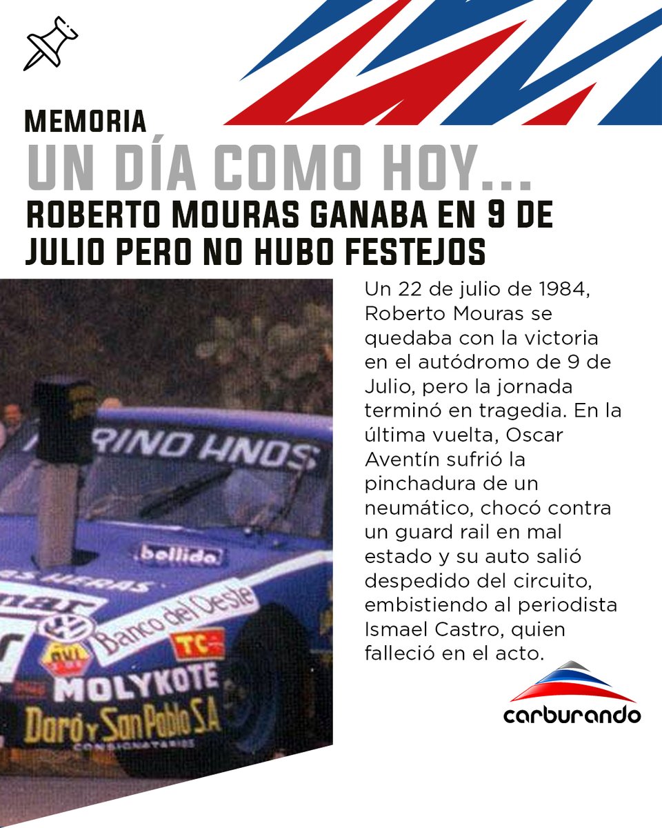 CarburandoTV's tweet photo. 🔙🏁 Un día como hoy, pero hace 41 años, Roberto Mouras se quedaba con la victoria en el Autódromo de 9 de Julio, pero la jornada quedó marcada por una tragedia.
#Efemérides #TC #9DeJulio #Mouras https://t.co/Cwu5O271XN
